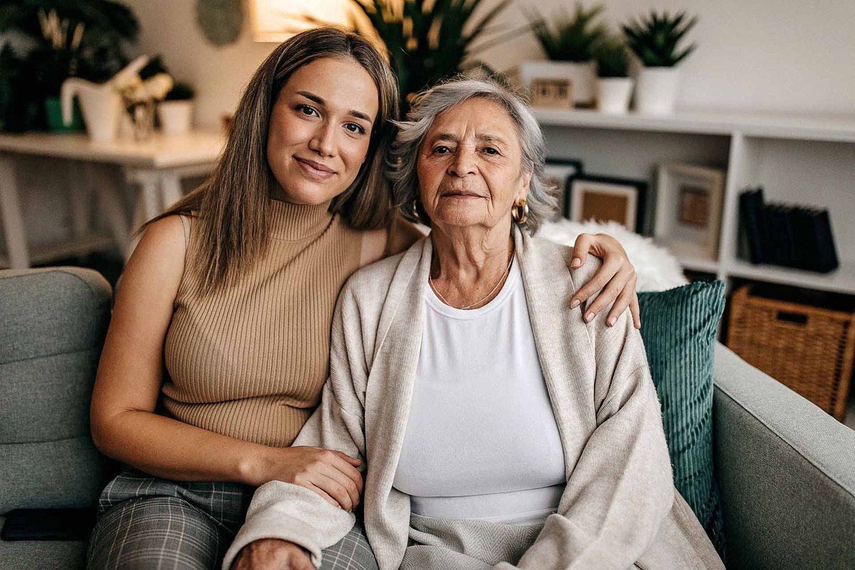 photo of daughter caring for elderly woman during brain awareness month